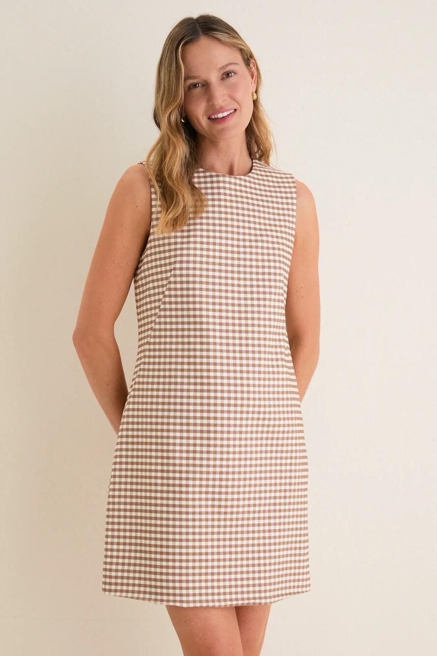 Tuckernuck Mocha Gingham Yvette Mini Dress size M medium